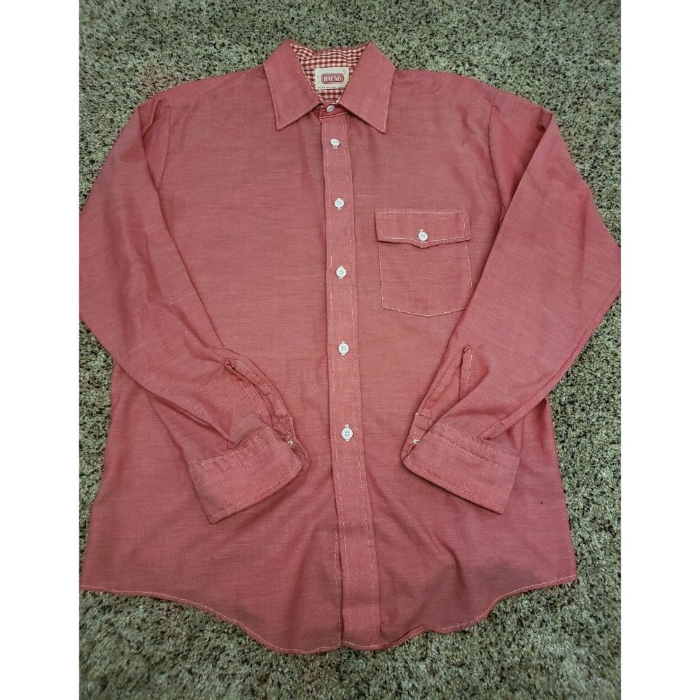 BREAD Vintage Red Button Down Shirt Long‎ Sleeve